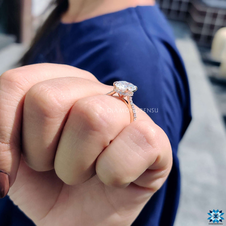 oval moissanite ring Hidden Halo Setting oval cut moissanite