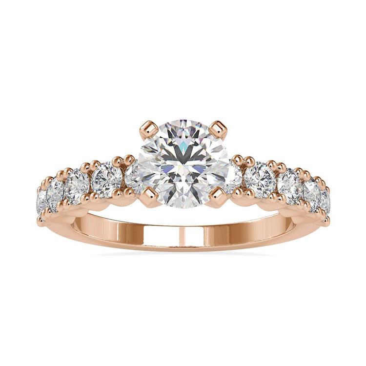 Elegant gold pave diamond ring with a round diamond and handmade design.