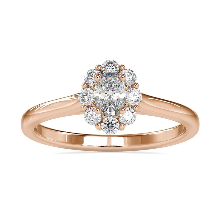 Shared prong engagement ring with 2 carat oval diamond in yellow gold