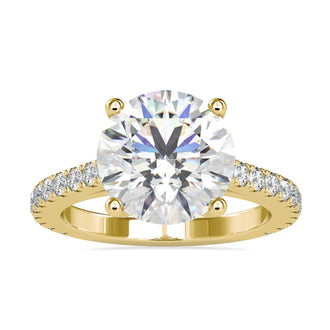 IGI certified 2 carat round diamond ring with a cathedral ring setting and pave setting accents.