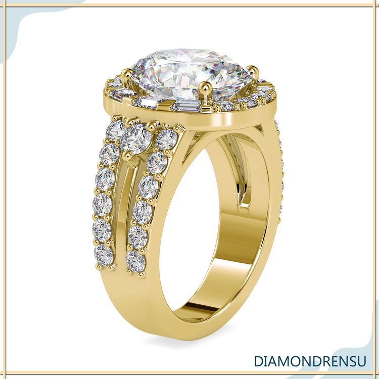 Pave band engagement ring featuring a halo oval diamond design.