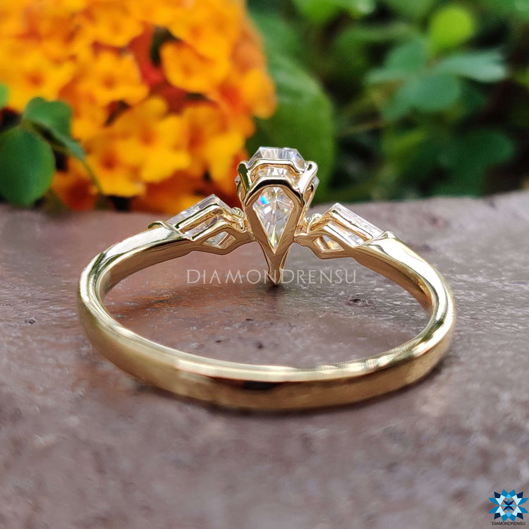 V and round prongs secure the stones while enhancing their beauty.