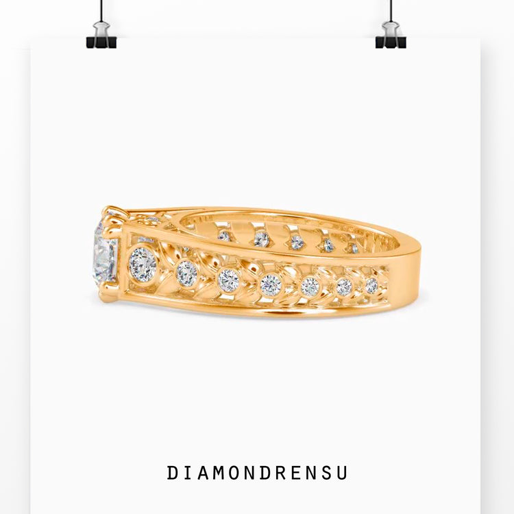 IGI certified handmade ring with a filigree engagement setting.