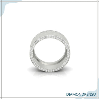 Pave setting wedding band with handcrafted detail.