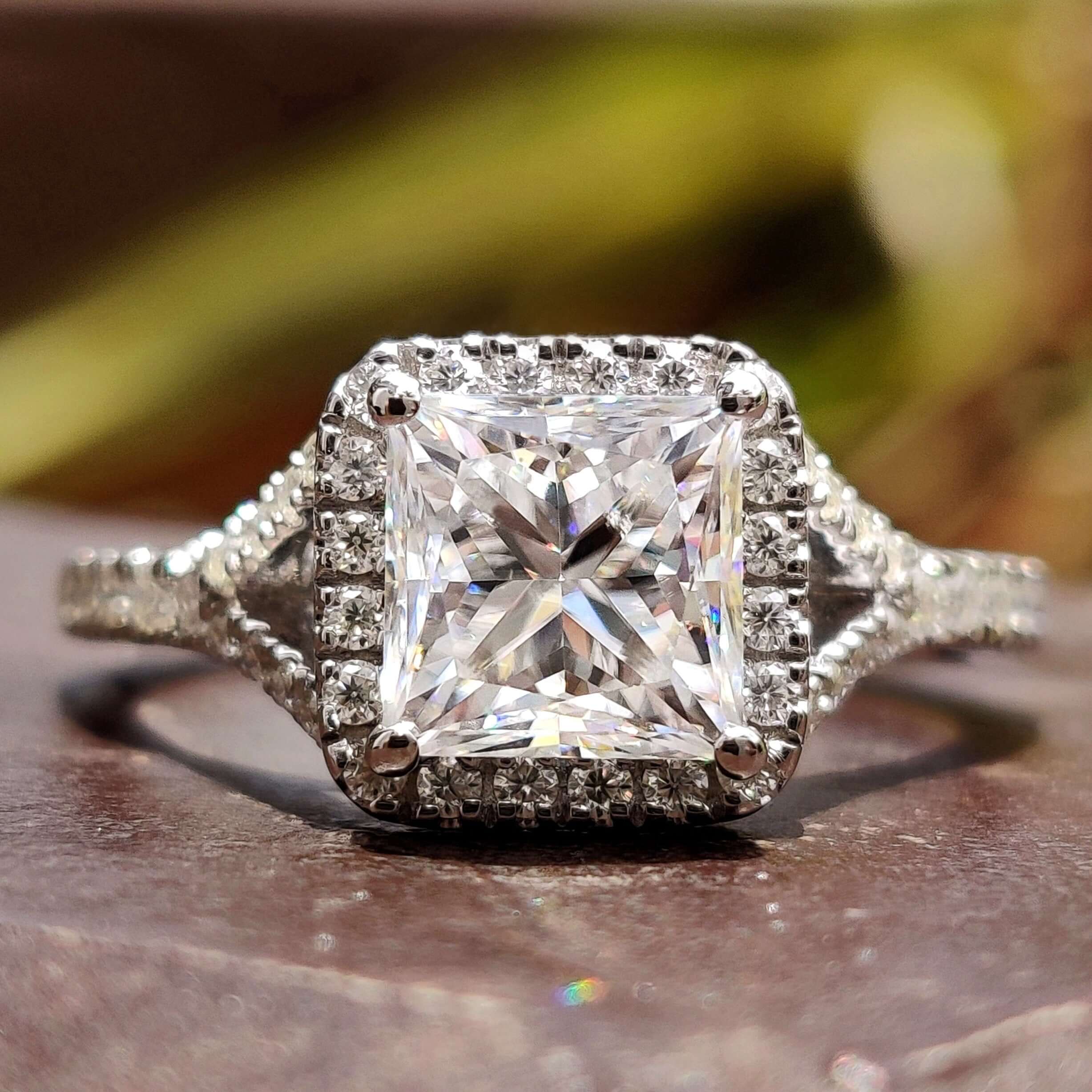 1.77 CT Princess Cut Colorless Moissanite Halo Engagement Ring for Her