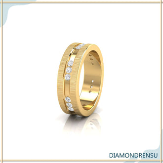 Channel set men's wedding band with sleek design.