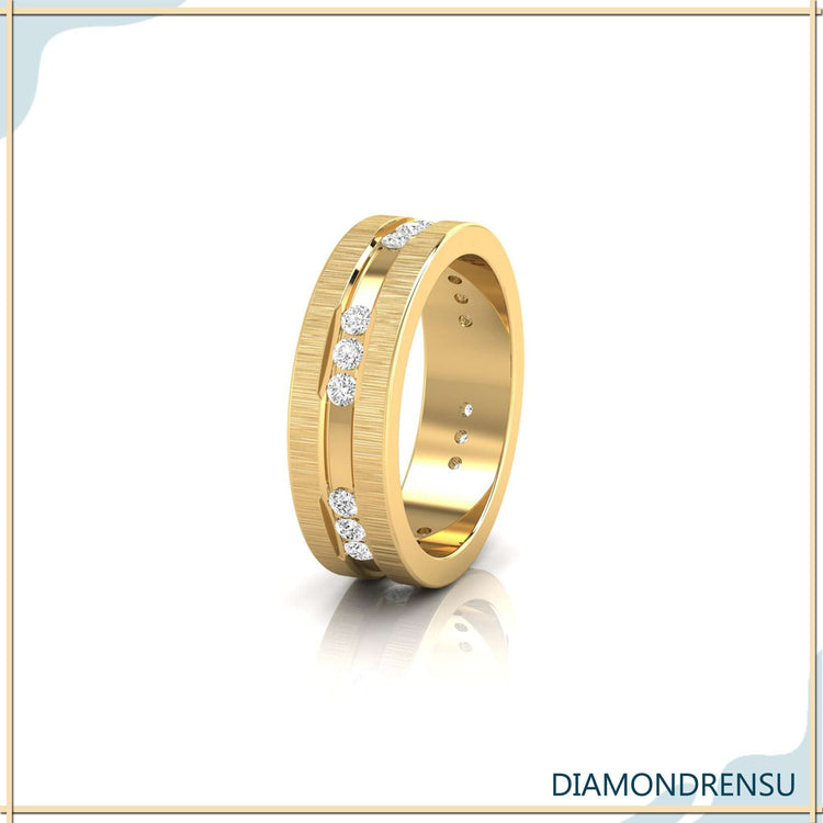 Channel set men's wedding band with sleek design.