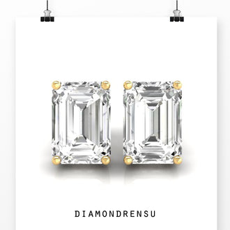 Emerald cut stud earrings featuring IGI certified Lab Grown Diamond, for a sophisticated look.