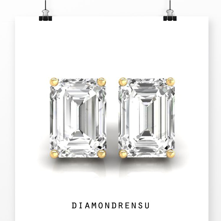 Emerald cut stud earrings featuring IGI certified Lab Grown Diamond, for a sophisticated look.