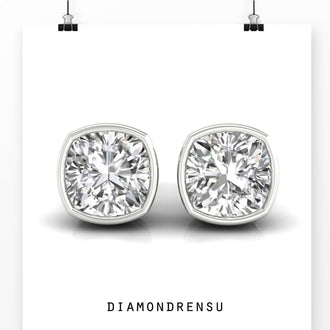 Stunning cushion cut earrings with a bezel set design, ideal for formal occasions.