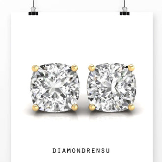 Beautiful cushion earrings with Lab Grown Diamond, offering eco-friendly luxury.