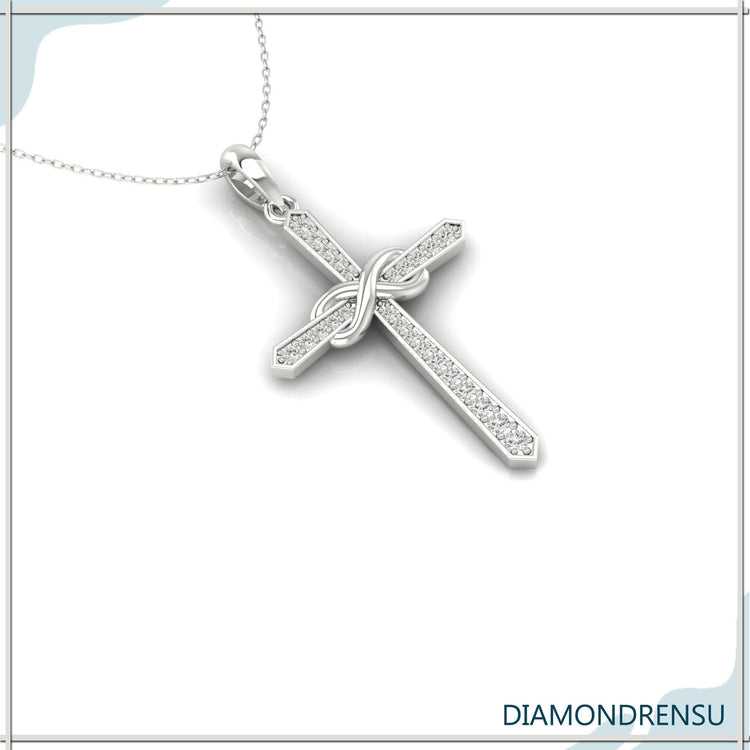 The round diamond necklace pendant shines with brilliant clarity.
