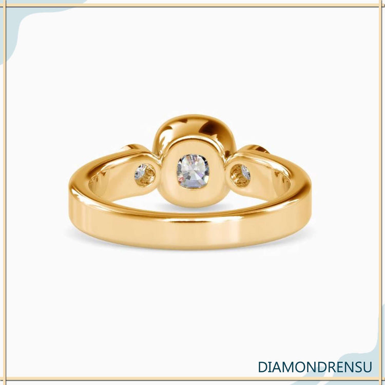 Diamondrensu engagement ring featuring a 3 carat cushion cut lab grown diamond, IGI certified.