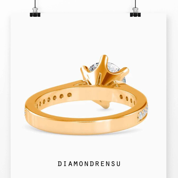 Handmade jewelry featuring a 6 prong ring with a round diamond engagement ring design.