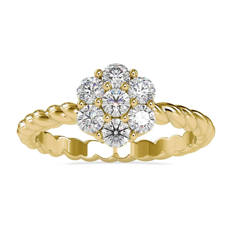 Round diamond ring with a vintage cluster diamond arrangement