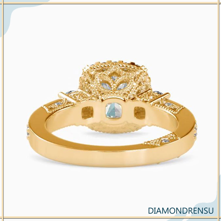 Round diamond ring halo design with pave accents.