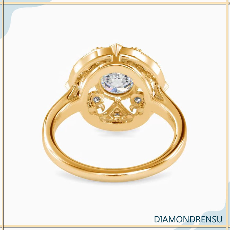 Lab grown diamond engagement ring with a stunning art deco design