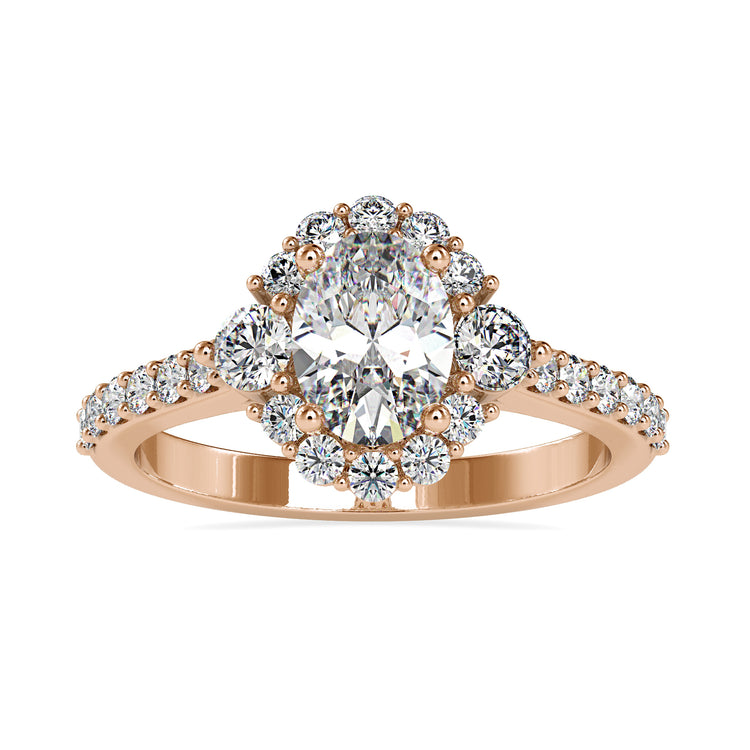 Pave engagement ring with oval diamond in rose gold, handmade jewelry