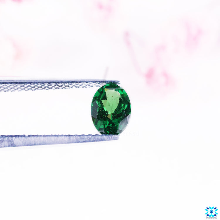 Green gemstone crafted as oval cut gemstones.