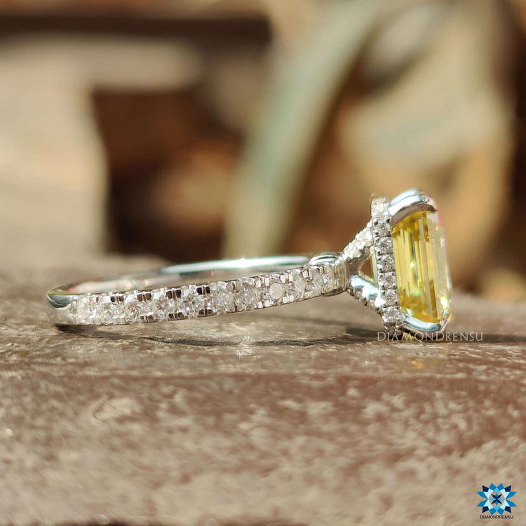 Canary Vivid Yellow 3.82 TCW Emerald Cut Unique Moissanite Engagement Ring
