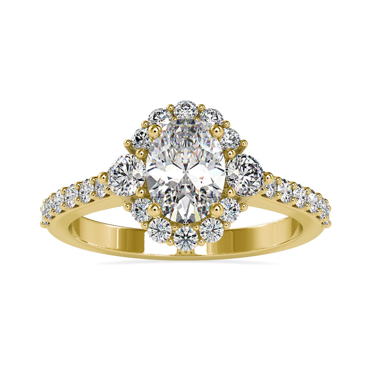 Pave diamond ring with oval cut in a classic cathedral setting