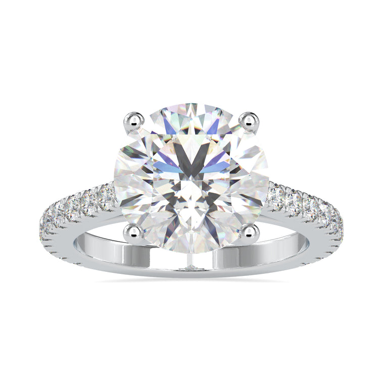 Round diamond engagement ring with a cathedral setting and 2 carat round diamond.