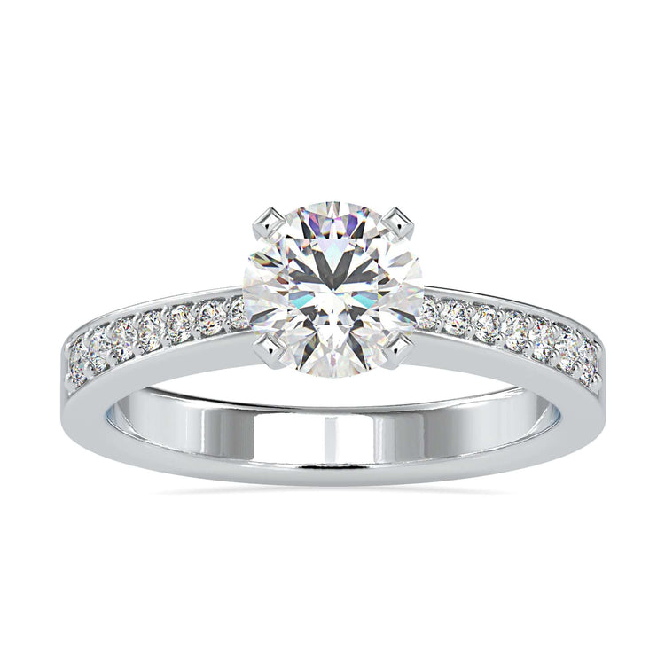 Pave engagement ring with a round brilliant diamond for added elegance.