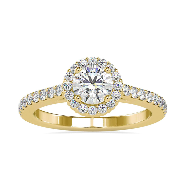 Round halo diamond ring with exceptional brilliance and craftsmanship.