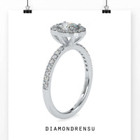 Oval ring with halo and a pave engagement ring setting, perfect for a modern bride.