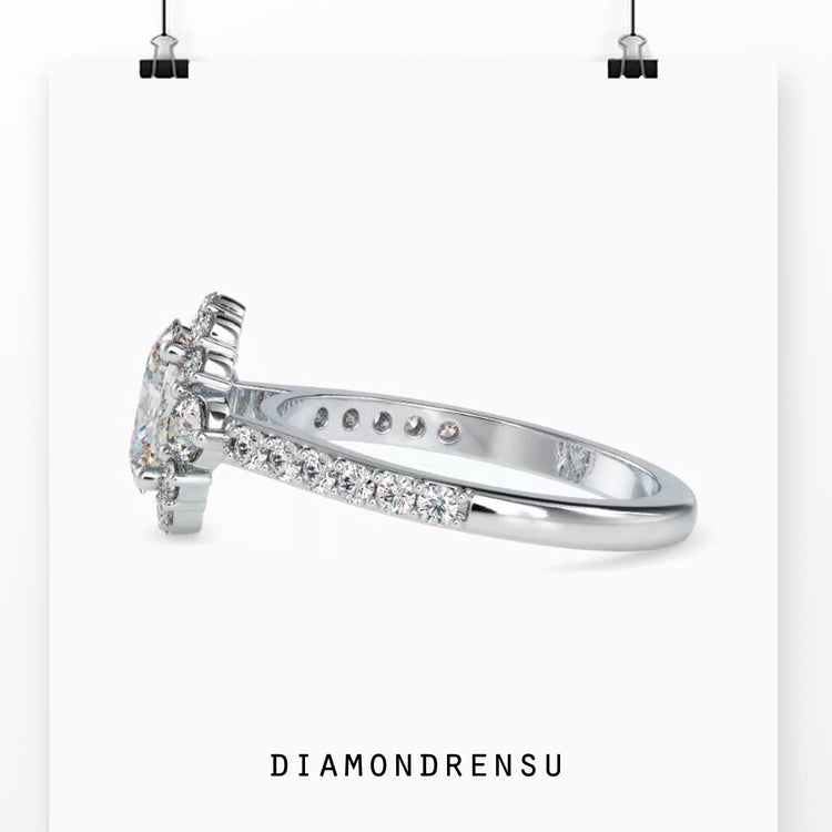 Lab grown diamond ring with shared prong setting in handmade style