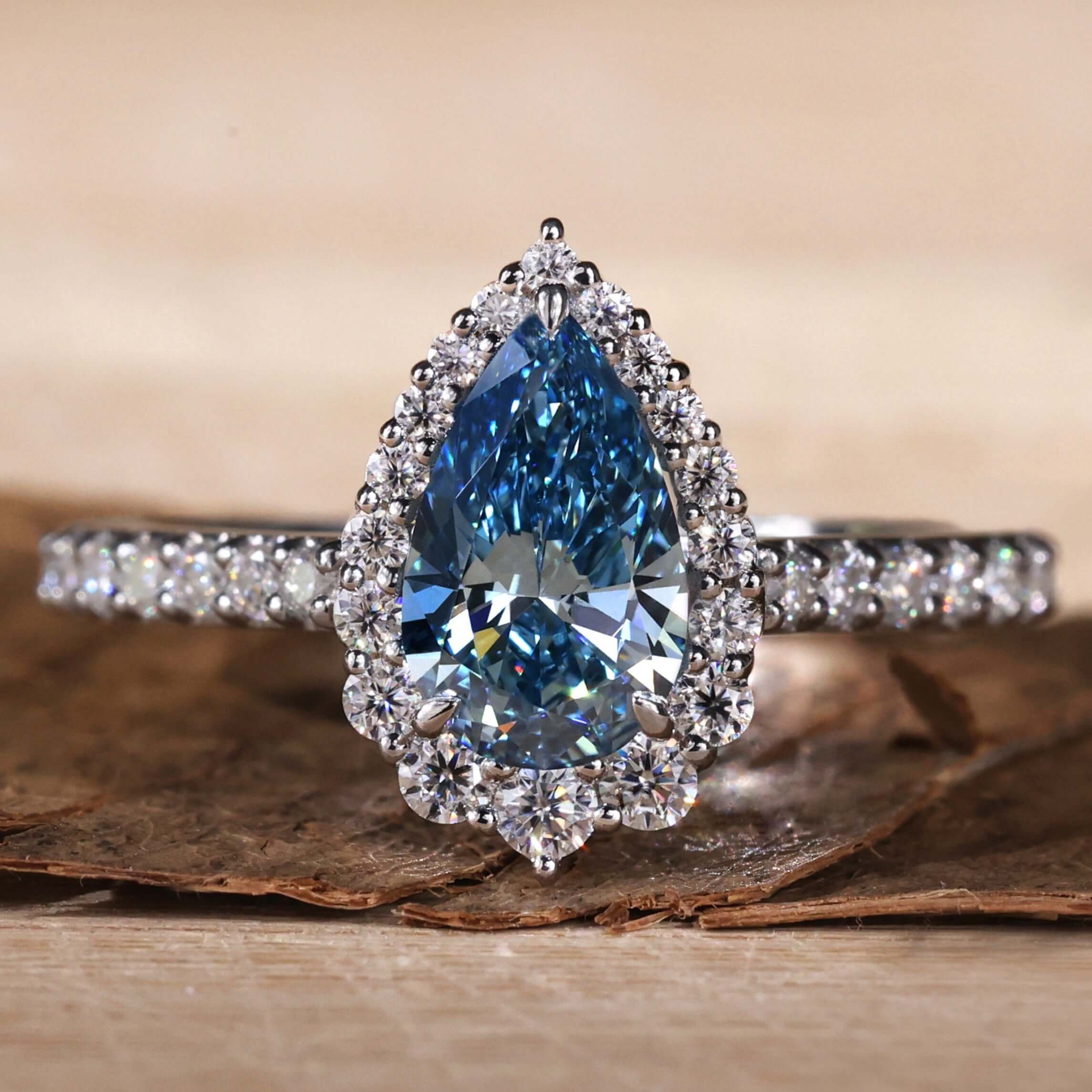 Pear Engagement Light Blue Gemstone Ring CT Pear Blue Diamond Ring