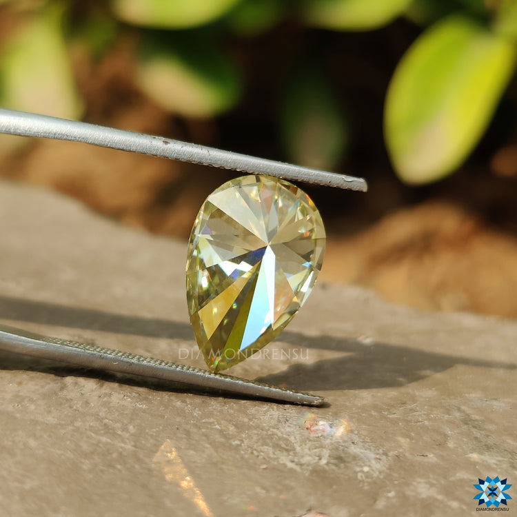 Pear Cut moissanite shown as a loose piece ready for setting.