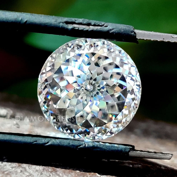 Portuguese cut moissanite shown as a loose stone from Diamondresnu.