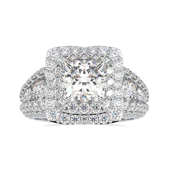 Double halo diamond ring with a stunning princess cut center stone.