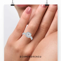 Round solitaire engagement ring set in rose gold, perfect for a modern yet vintage look.