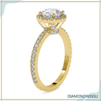 Engagement ring with hidden halo and pave setting.