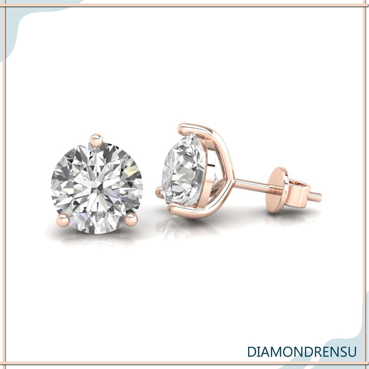 Radiant 3 prong diamond studs made with Lab Grown Diamond, IGI certified for sustainability.