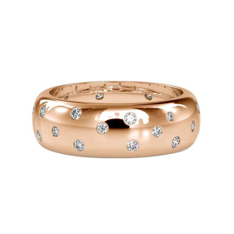 Flush setting round diamond wedding band in rose gold