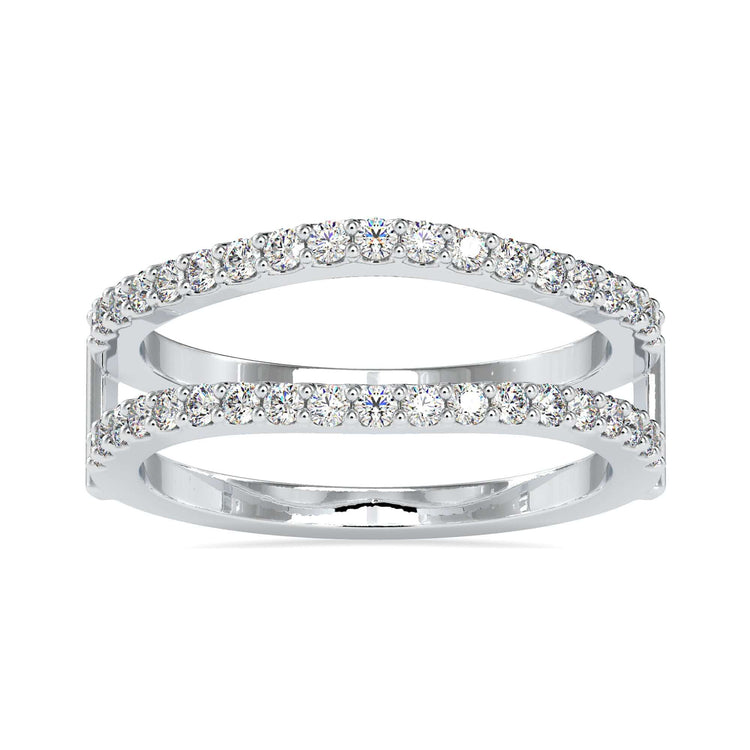 Round diamond band with lab grown diamonds in a shared prong setting