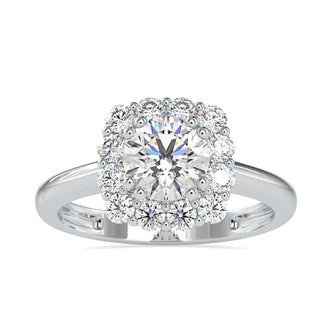 Round halo diamond ring with a classic and elegant design.