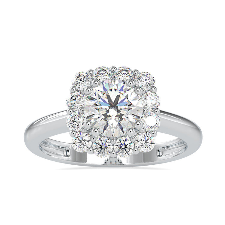 Round halo diamond ring with a classic and elegant design.