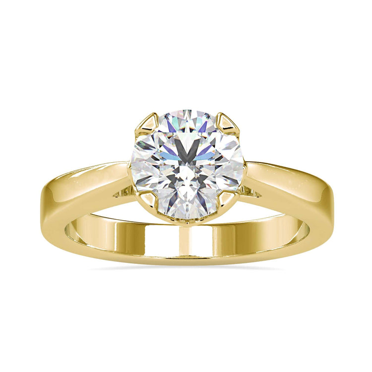 Solitaire cut diamond in a basket setting ring for elegance.