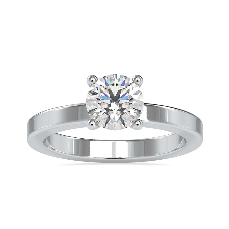 Romantic White gold solitaire ring with a round lab grown diamond in a basket setting.