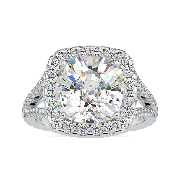 Pave Split Shank Engagement Ring with a Cushion Halo Setting.