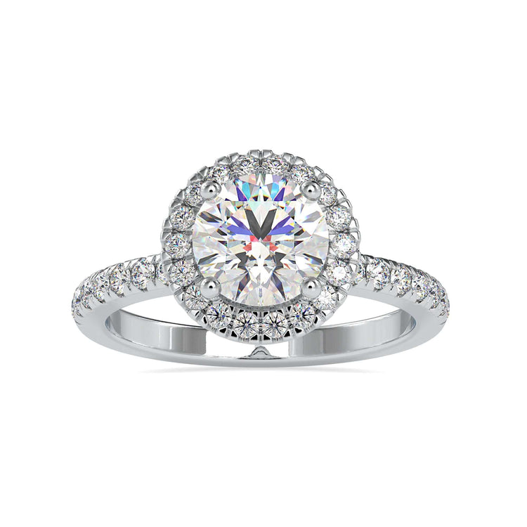 Round halo diamond ring with a 4 prong ring design, crafted by DiamondRensu.