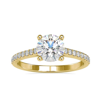 Cathedral style ring with a prong setting ring design and a round diamond engagement ring.