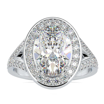 Oval cut diamond engagement ring in halo setting with lab-grown diamond