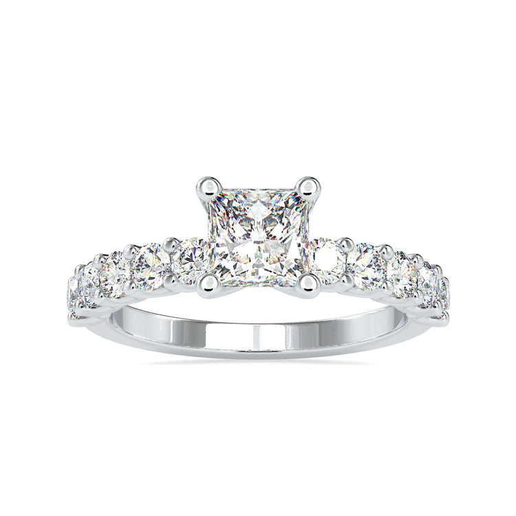 Elegant white gold princess cut diamond ring with a 4 prong setting for maximum brilliance.