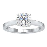 Round brilliant cut diamond ring in a classic 4 prong setting.