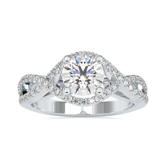 4 prong diamond ring with a bridge accent, available in rose gold, white gold, or yellow gold.